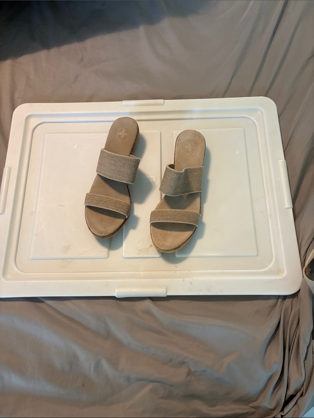 Taupe Double-Strap Slide Sandals